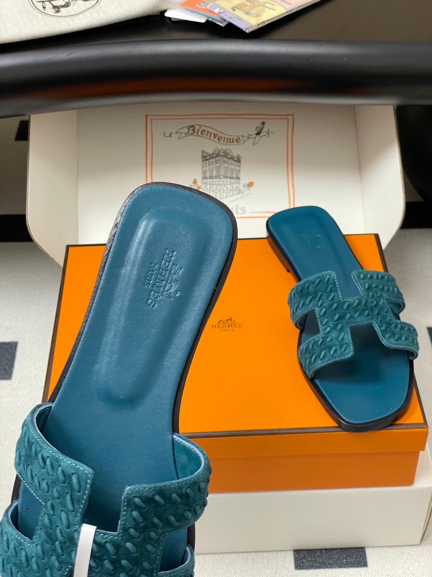 HM 25S ORAN SANDAL IN DARK BLUE SUEDE AND LAMBSKIN、mysite、Cacoeks