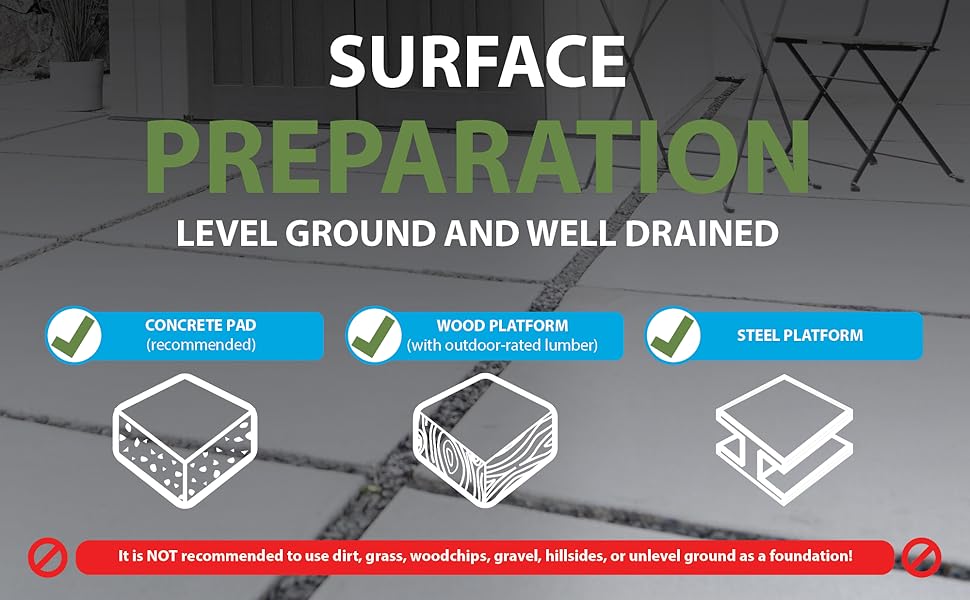 表面准备。地面平整，排水良好。需要地基。