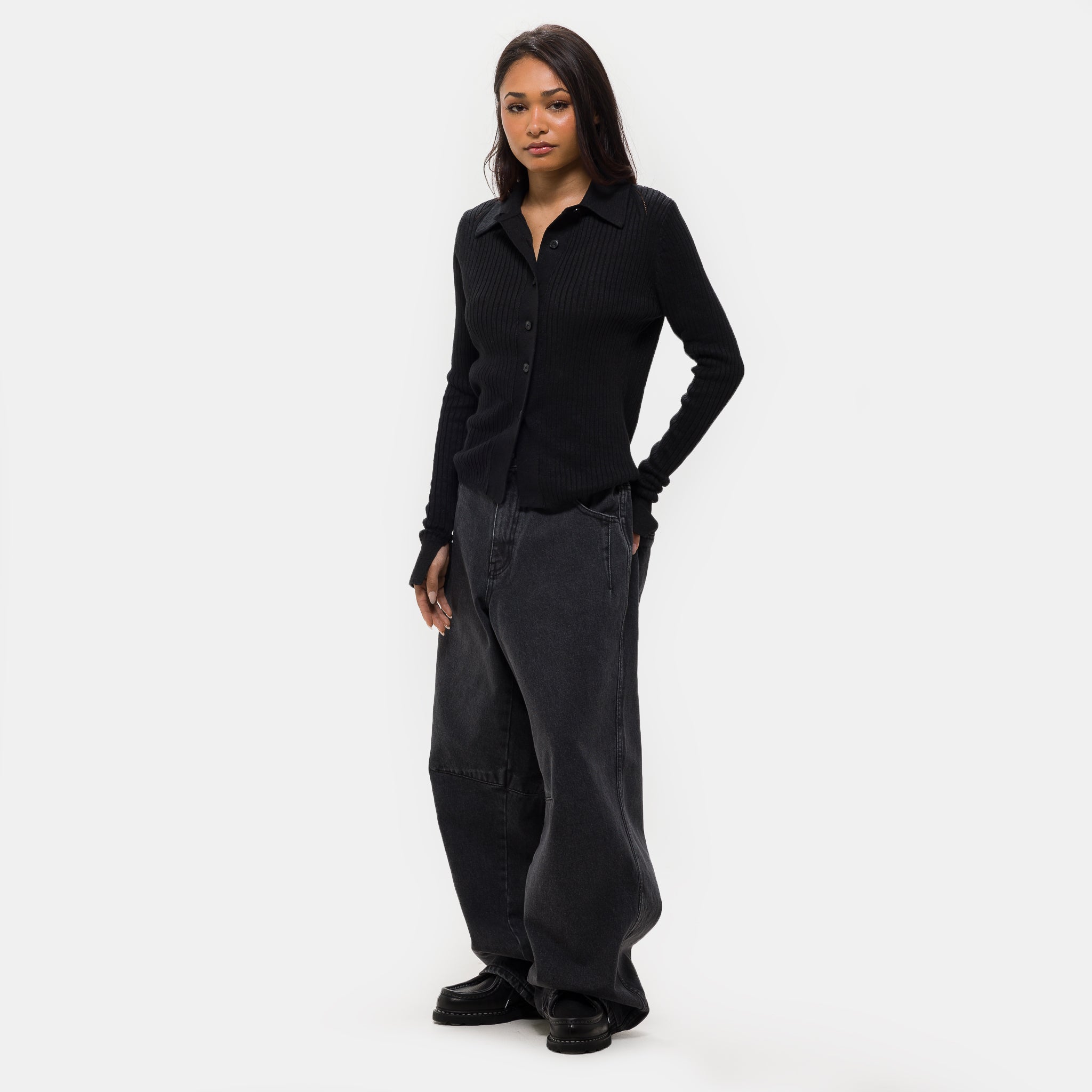 Knitted Rib Shirt in Washed Graphite