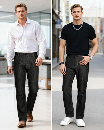 Heyfanee Mens Linen Jeans Straight Leg Elastic Waist Casual Pants for Men With Pockets