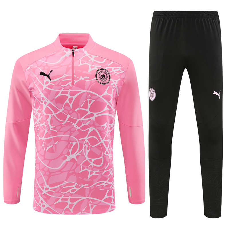 Higojerseys-Manchester City 24-25 Kids Long Sleeve Training Set - Pink