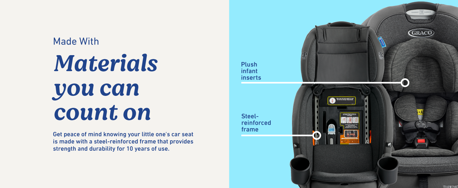 Graco Turn2Me 3-in-1 turning car seat steel-reinforced frame plush infant inserts trusted materials