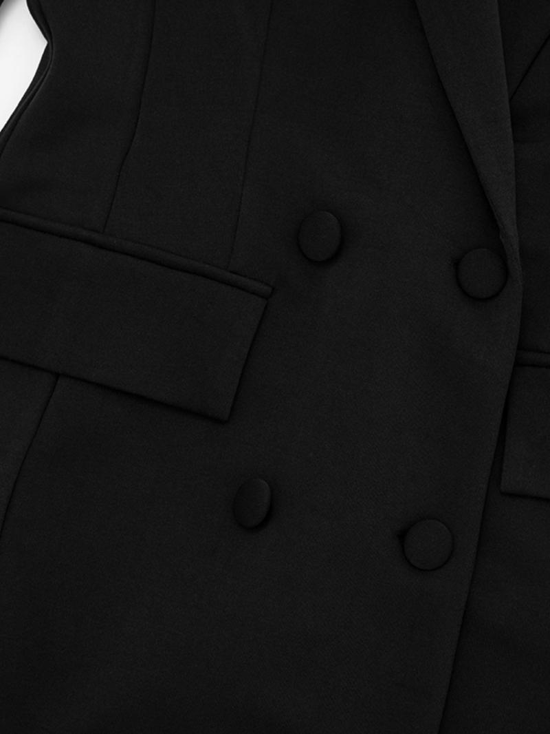 Women's Elegant Business Suit Dress, Deep V Neck Long Sleeve Ruffle Waist Cinched, Spring & Fall Office Wear, Plain Style