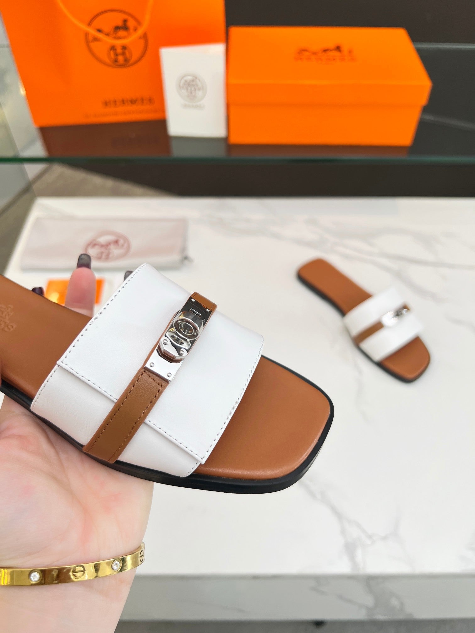 Giulia Sandal White Tan Calfskin、mysite、Cacoeks