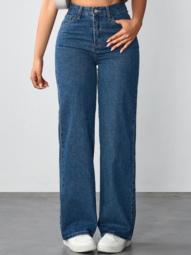 Women's Vintage Style Loose Fit Straight Leg Jeans, Casual Fitted Denim Jeans for Fall & Winter, Classic Boyfriend Look