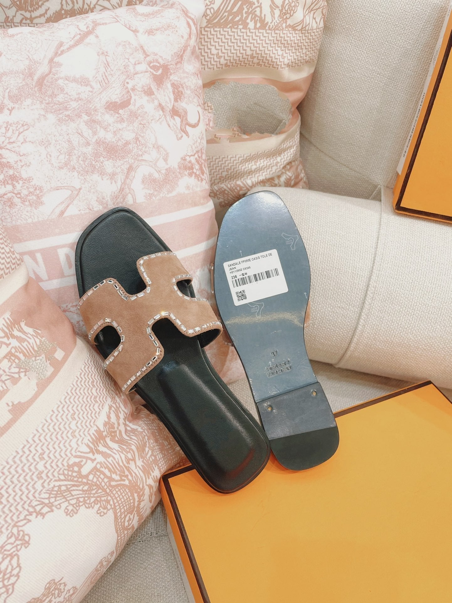 0ran Sandal Calfskin Rhinestone Brown、mysite、Cacoeks