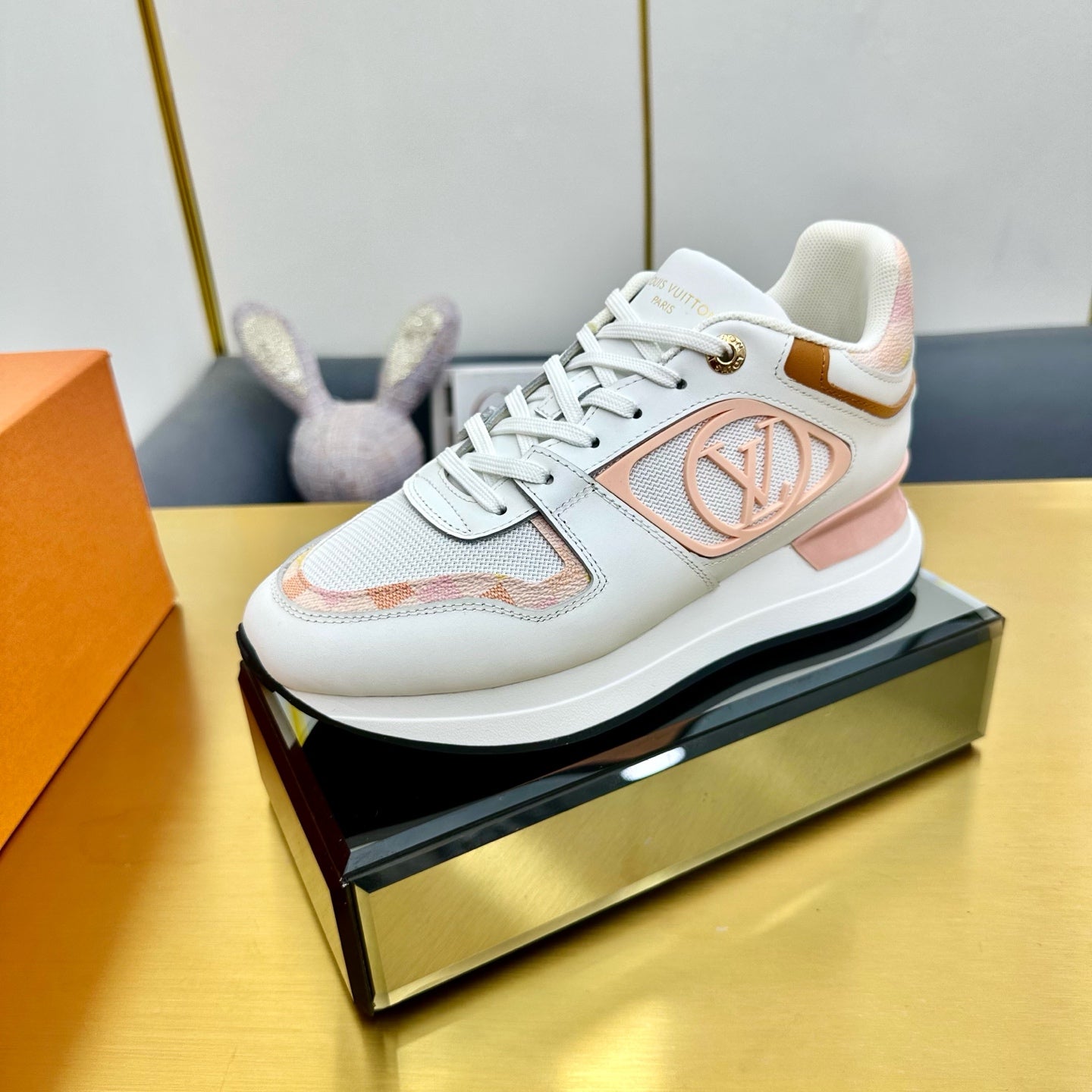 NEO RUN AWAY SNEAKER IN WHITE MIX PEACH PINK CALFSKIN、mysite、Cacoeks