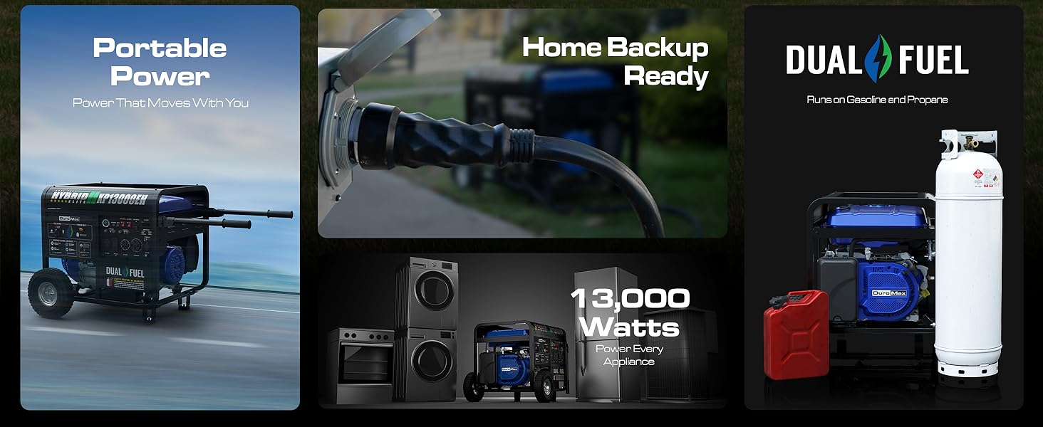 duromax, generator, portable generator, dual fuel generator, tri fuel generator, inverter generator