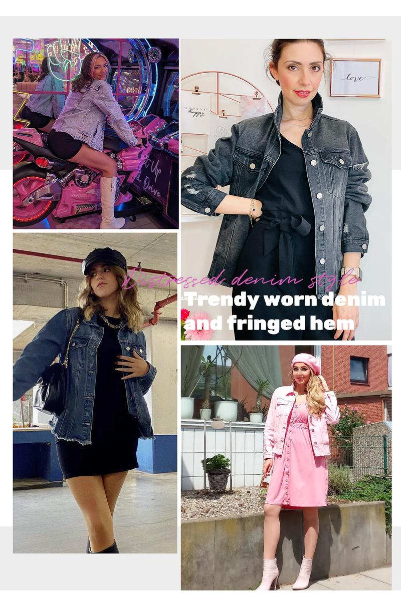Product Introduction of EVALESS Women's Jean Jackets Casual Non Stretch Boyfriend Washed Coats Distressed Ripped Lapel Long Sleeve Denim Outwear Tops 2025 Spring Womenswear Outfits Dealsforyoudays 6