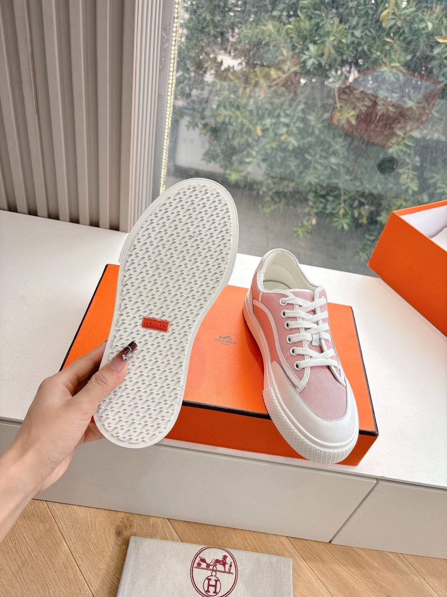 GET SNEAKER IN ROSE PINK MAXI CANVAS AND WHITE CALFSKIN、mysite、Cacoeks