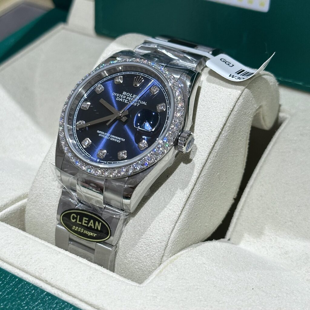 Đồng Hồ Rolex DateJust Độ Kim Cương Moissanite Mặt Xanh Clean Factory 41mm (1)