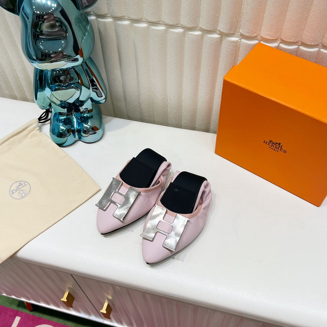 H-BUCKLE BALLLET FLAT LIGHT PINK CALFSKIN、mysite、Cacoeks