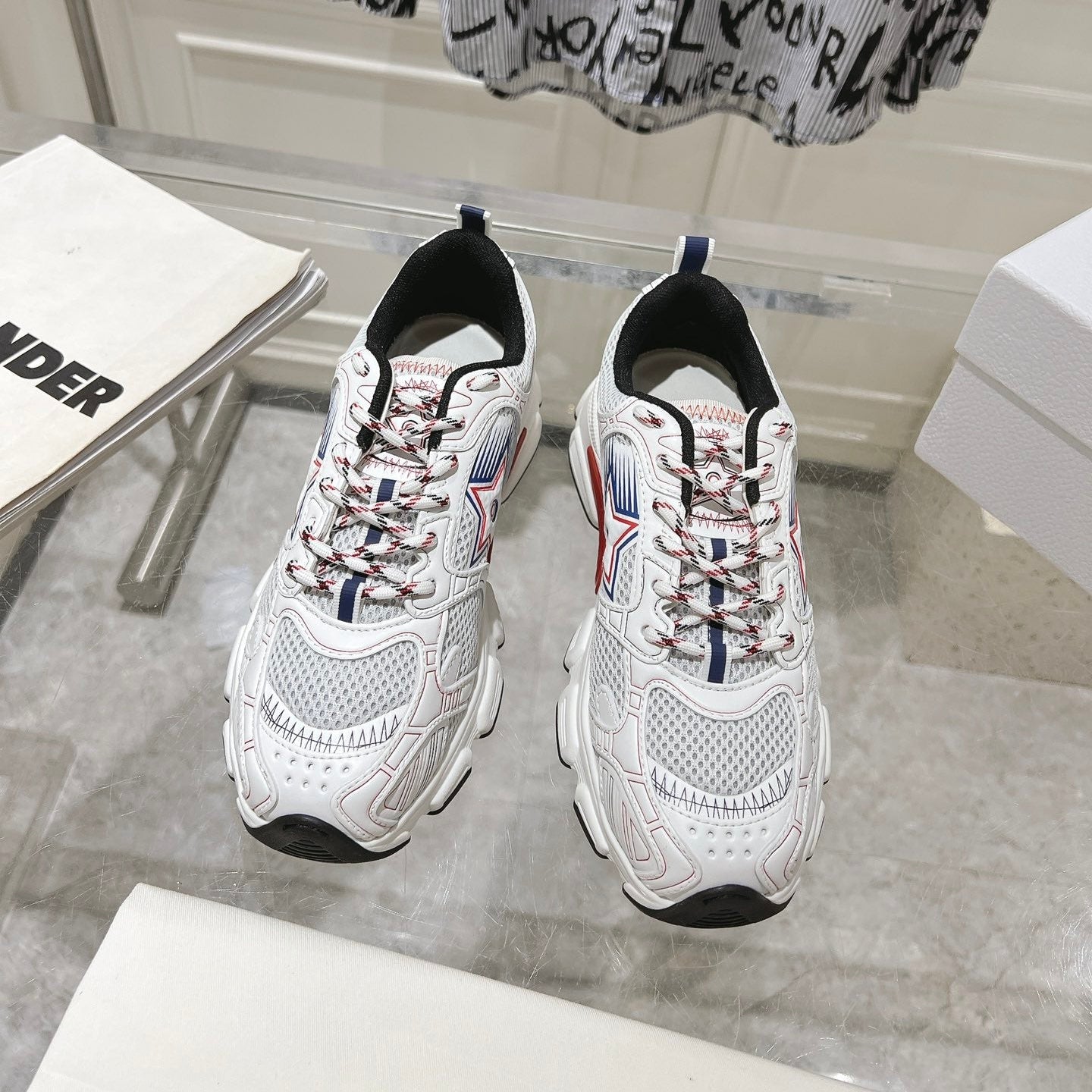 DIOR 25S CHRONO STAR FLATFORM SNEAKERS 45MM IN MESH WITH WHITE CALFSKIN、mysite、Cacoeks