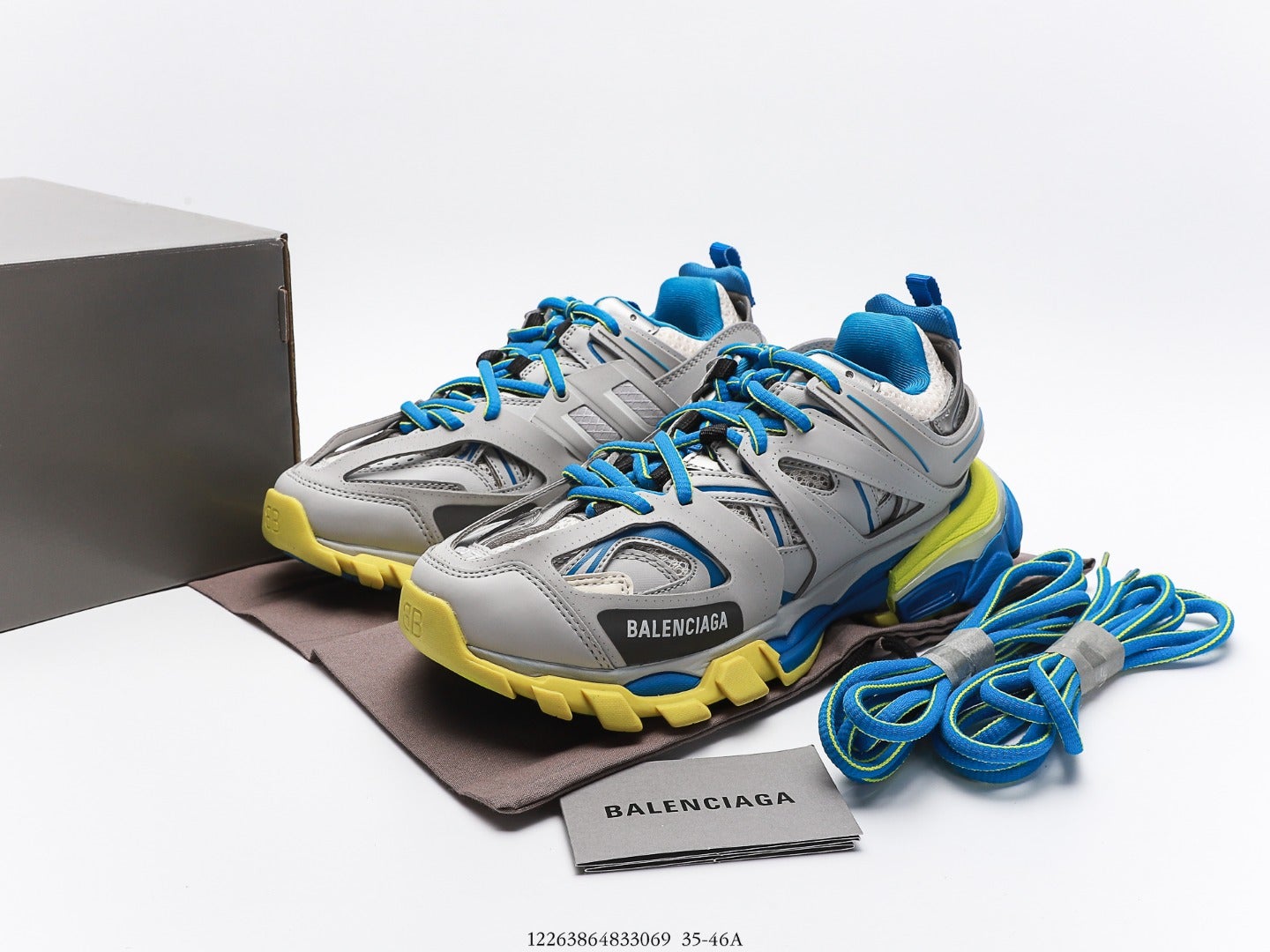 Balenciaga Track Trainer In Grey Blue Yellow、mysite、Cacoeks