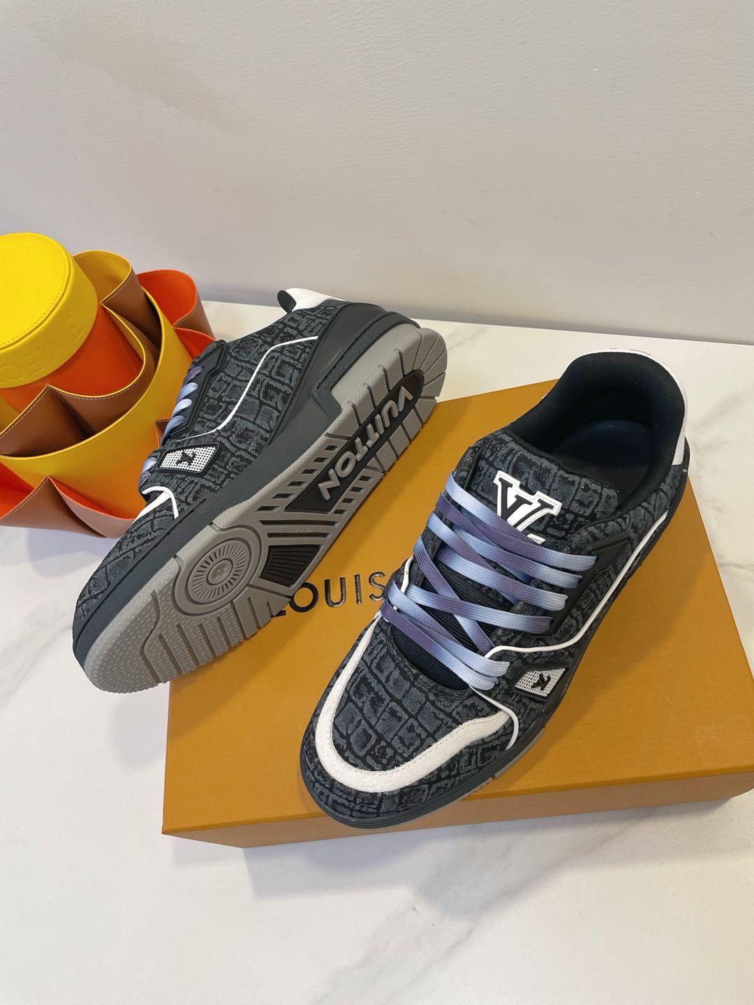 TRAINER SNEAKER IN BLACK MONOGRAM DENIM FABRIC、mysite、Cacoeks