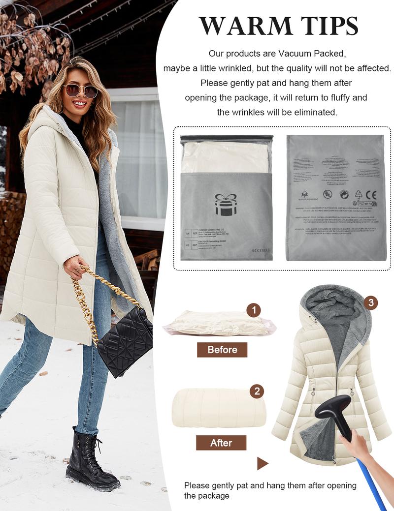 Women's Winter Windproof Warm Slim Fit Down Jacket - Waterproof Long Ski Coat for Commuting