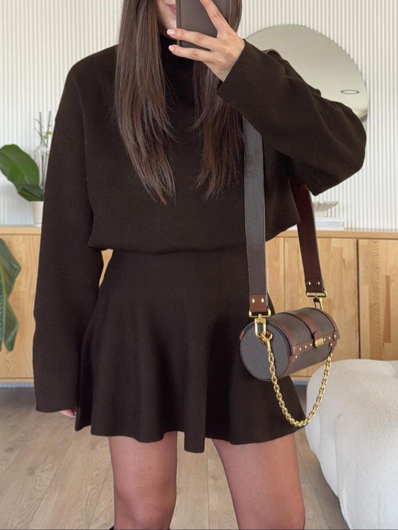 Women's Casual Half-High Neck Long Sleeve Knit Dress, Plain Color Loose-Fitting Sweater Dress, Fall & Winter Fashion Womenswear Summer