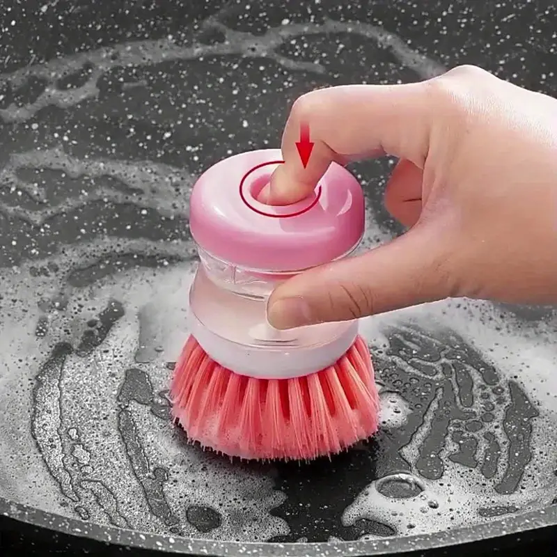 1pc portable manual press liquid dishwashing brush   pp material no electricity needed compact multi purpose kitchen tool for rv camping outdoor picnics home use durable cleaning brush details 5