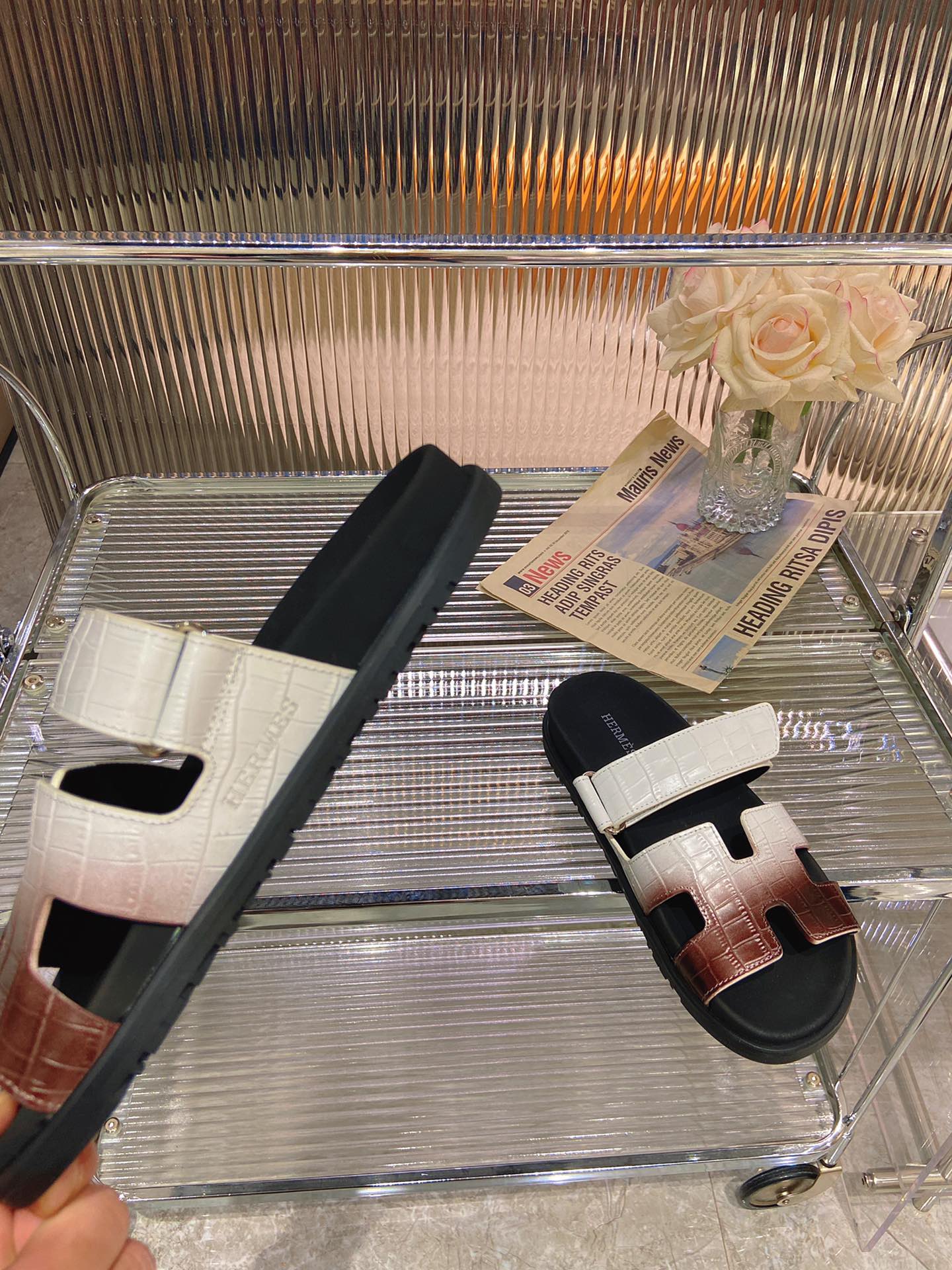 CHYPRE SANDAL OMBRE WHITE BROWN CALFSKIN、mysite、Cacoeks