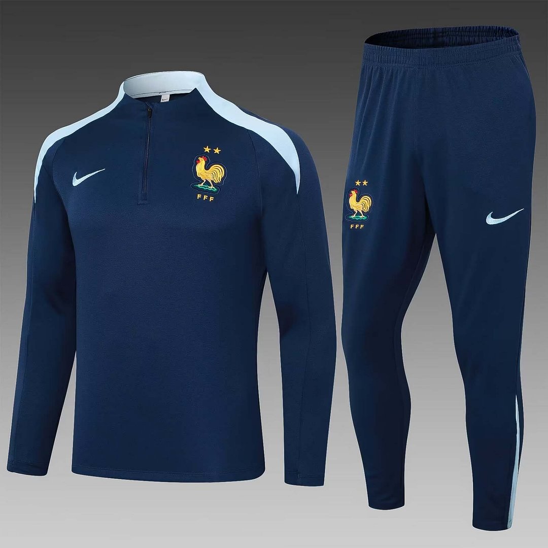 2024 France Half-Pull Training Suit Royal blue Football Shirt Set-mysite Custom Football Kit- Nextkits