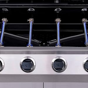 gas;grill;stainless;steel;four;burner;propane;natural;LP;top;ported;heat;tent;tents;knobs;adjustable