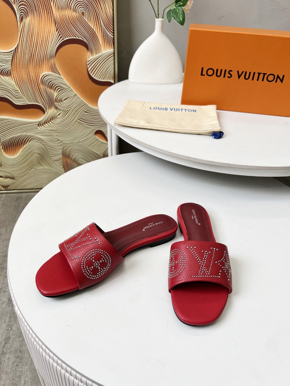 FLAT SLIDE IN RUBY RED LAMBSKIN WITH RHINSTONES、mysite、Cacoeks