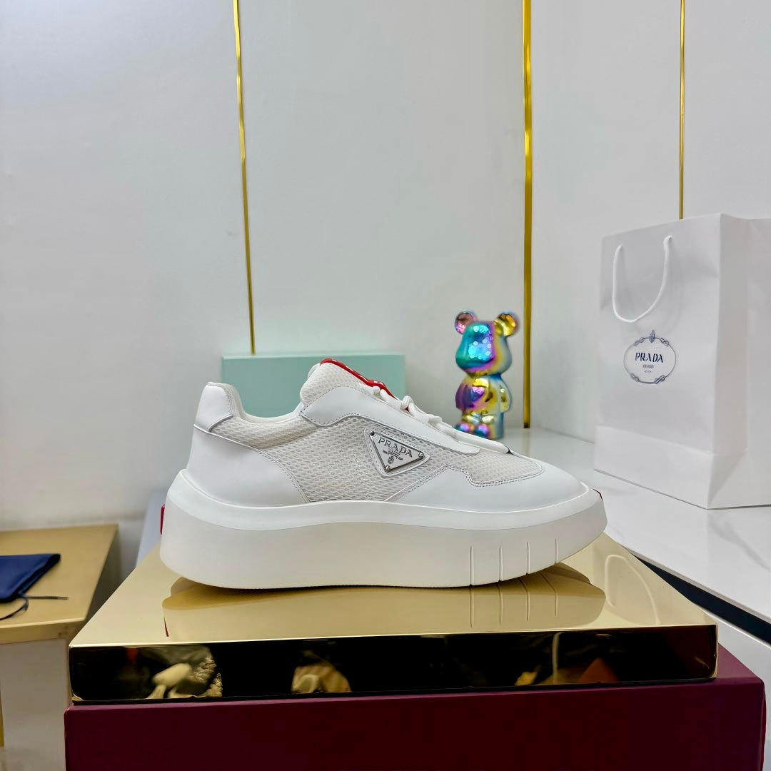 PRADA 25S CROSS LACED SNEAKERS IN WHITE CALFSKIN、mysite、Cacoeks