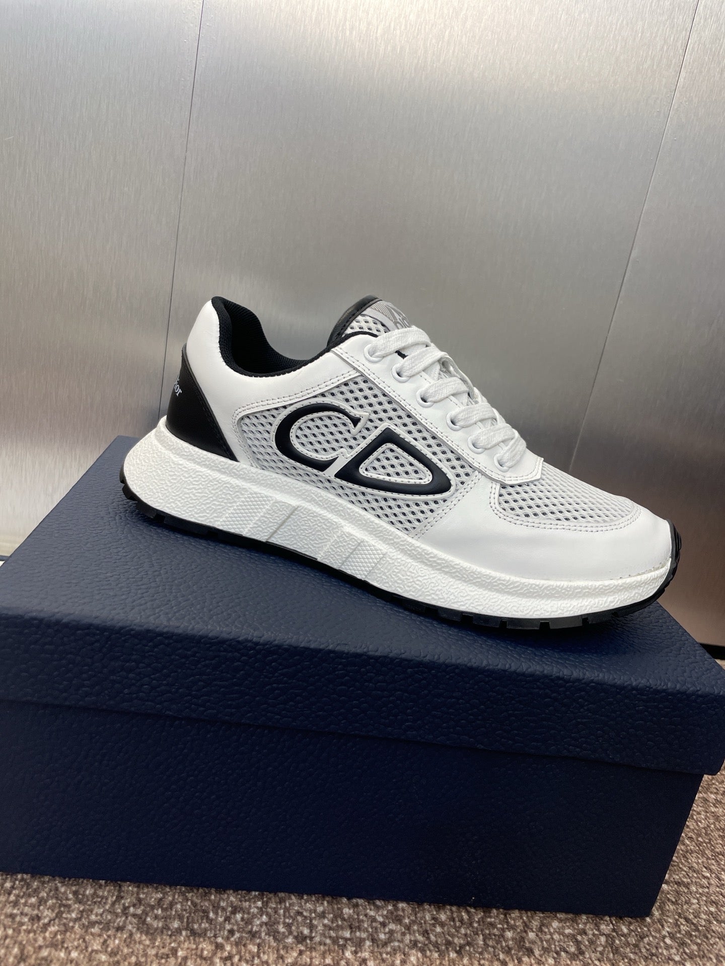 DIOR 25S D-RUN'N COUPLE SNEAKERS IN WHITE BLACK CALFSKIN AND MESH、mysite、Cacoeks