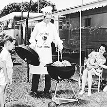 Vintage Weber charcoal grill image in black and white