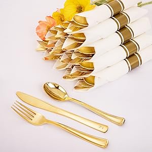 60 Pack gold Plastic Pre Rolled Silverware