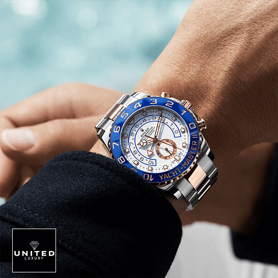 Rolex Yacht Master 116681 II Replica black shirt at the wrist