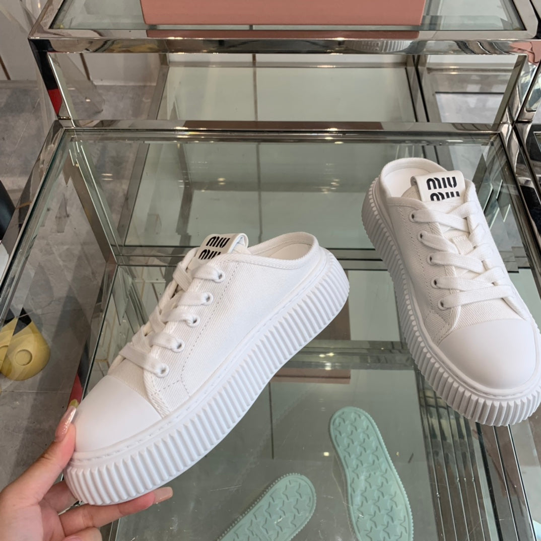 Mule Shoes White Canvas、mysite、Cacoeks