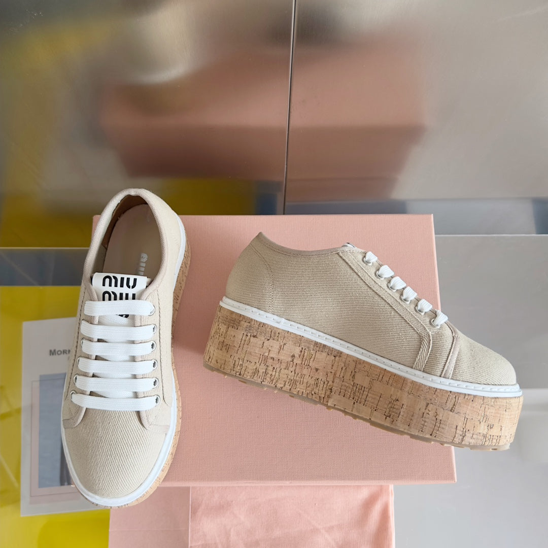 Lace - up Platform Shoes Buttercream Canvas、mysite、Cacoeks