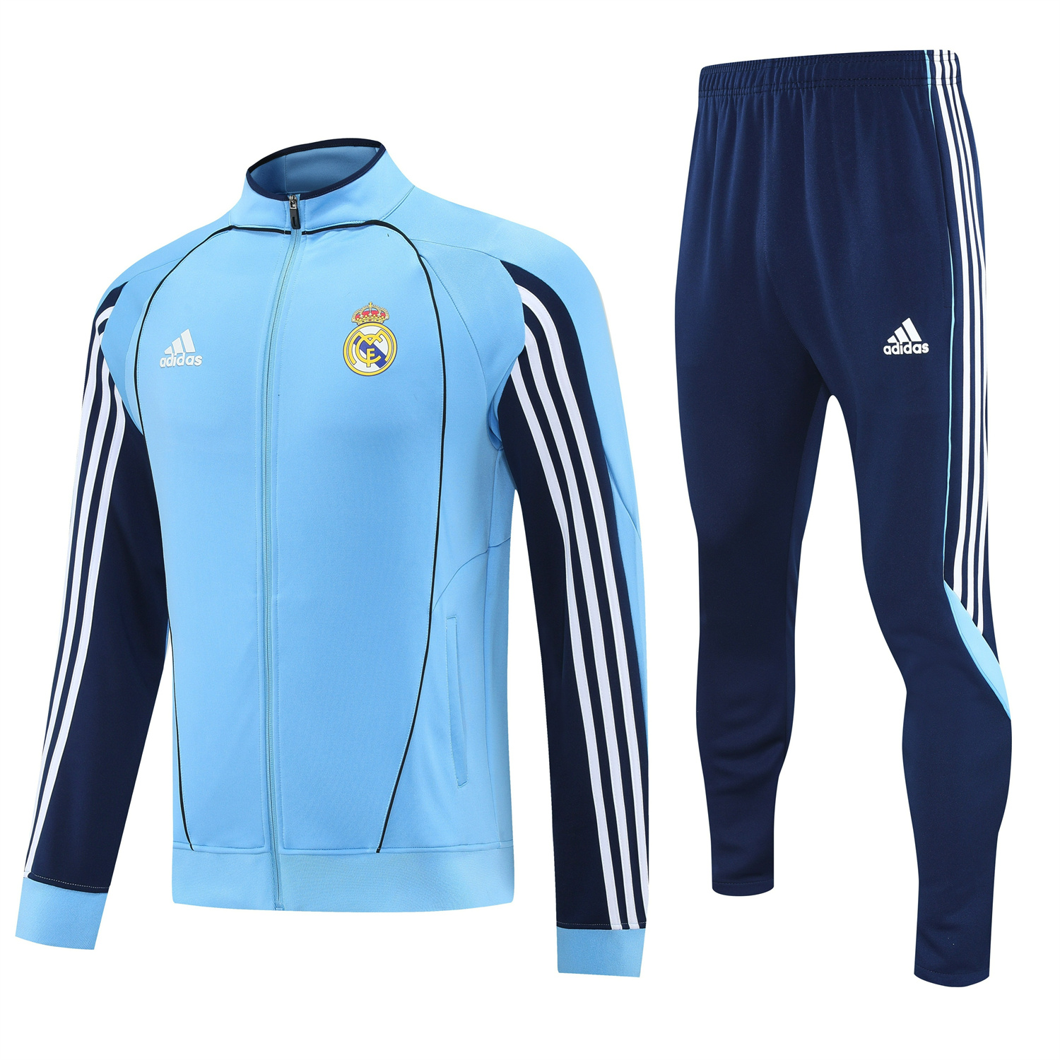 foot-Real Madrid 25-26 Jacket Training Tracksuit - Light Blue Jackets & Deep Blue Pants