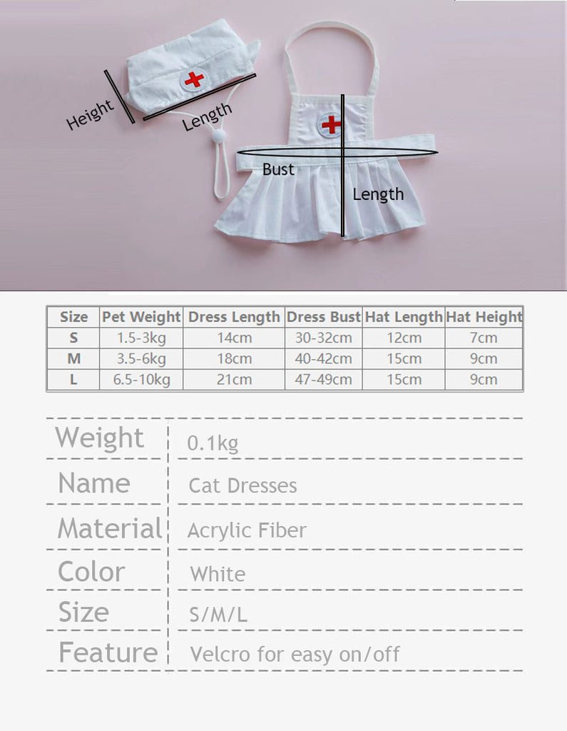 Cute Nurse Cat Clothes Hat Dress Pet Shooting Costumes