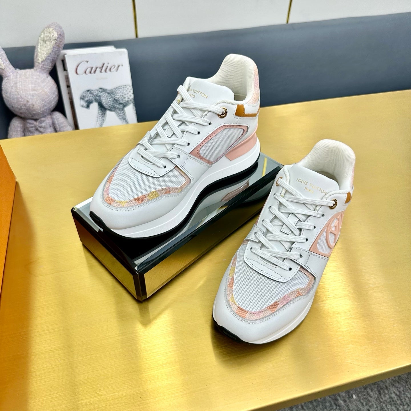 NEO RUN AWAY SNEAKER IN WHITE MIX PEACH PINK CALFSKIN、mysite、Cacoeks