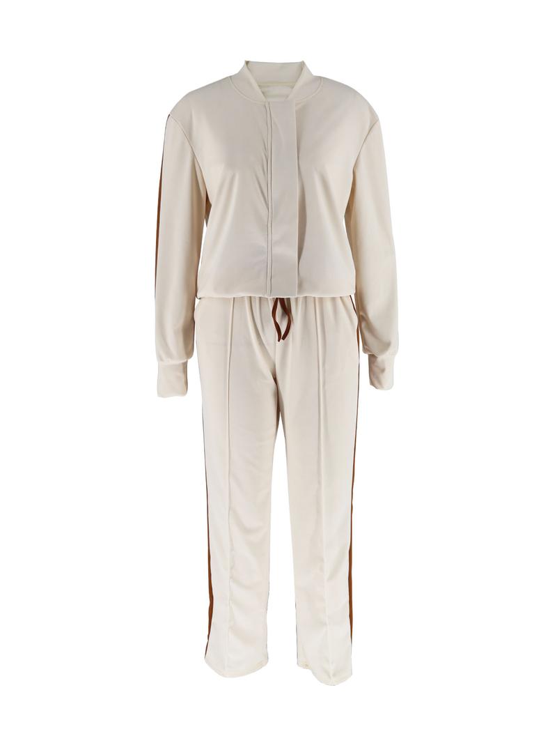 Two-piece Set Women's Patchwork  Top & Wide Leg Pants Set, Casual Long Sleeve  Outerwear & Pants for Daily Wear, Ladies Summer Clothes