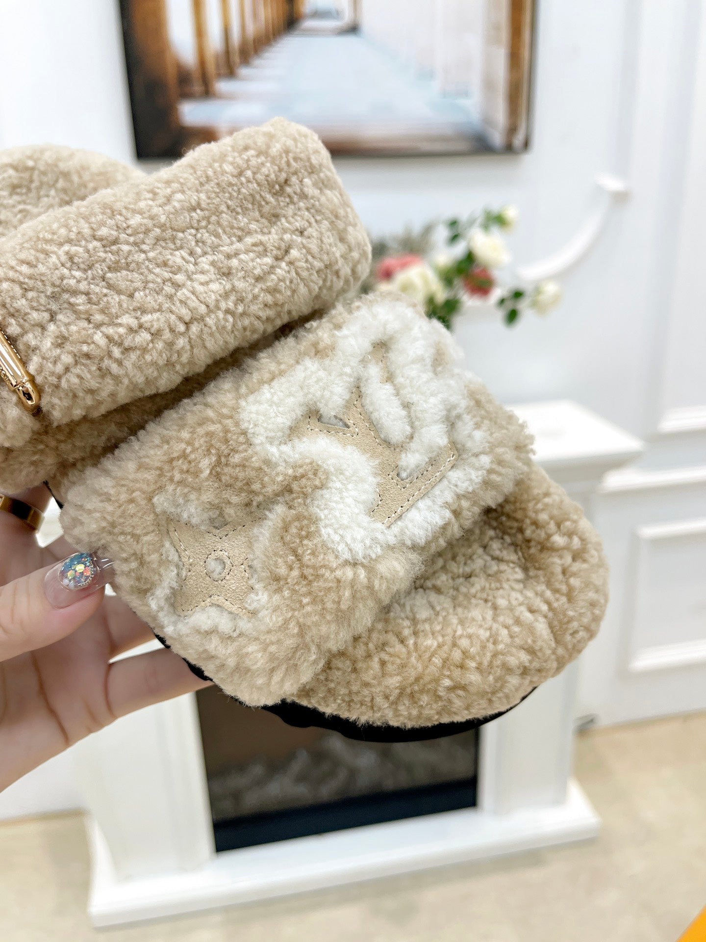 DAD SANDAL MULE IN WHEAT TAN MIX WHITE FLEECE、mysite、Cacoeks