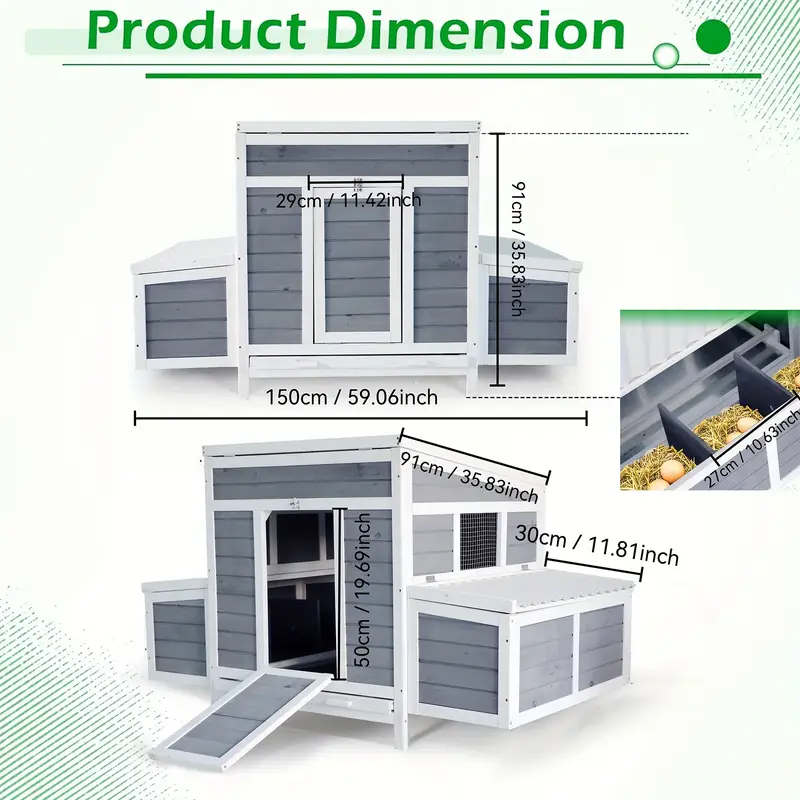 wooden chicken coop with nesting boxes durable uv resistant outdoor chicken coop that can   3 5 standard chicks or 5 8 chicks easy to clean sturdy design with ramp and windows to   poultry safety   details 2