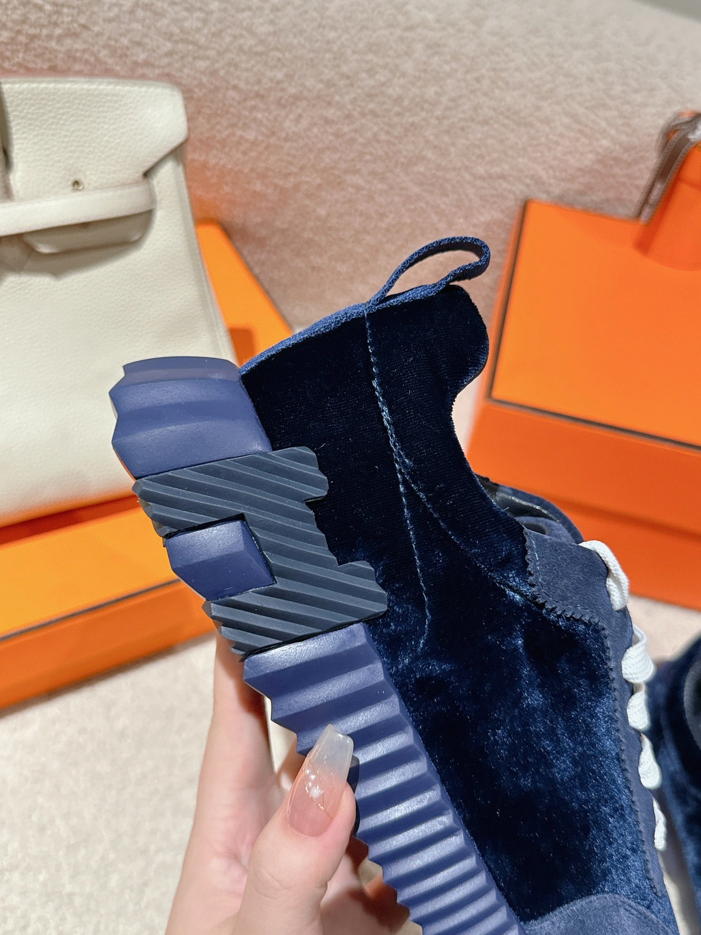 MAINLAND SNEAKER IN NAVY BLUE SUEDE AND BLACK VELVET、mysite、Cacoeks