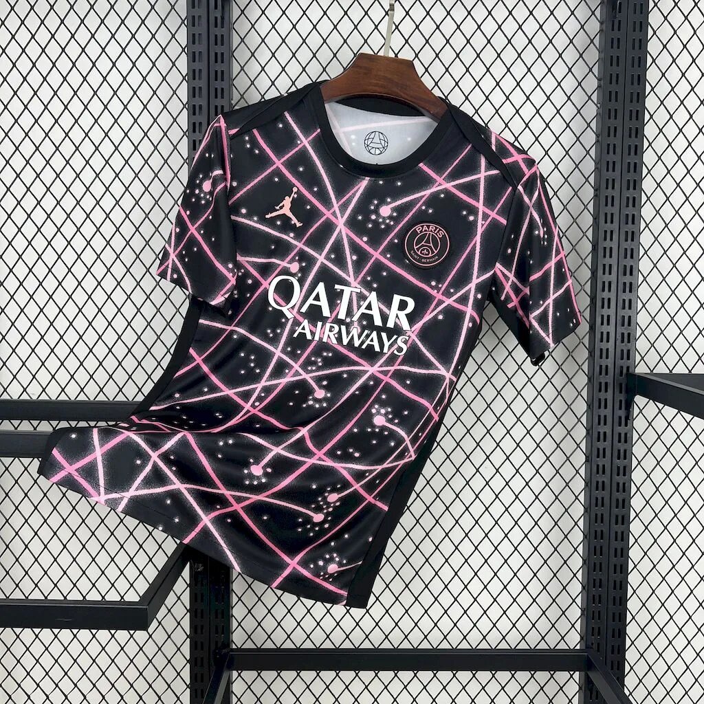 UltraTrikot-Paris Saint-Germain PSG 25-26 Pink Lines Black Pre-Match Training Jersey - Fans Version