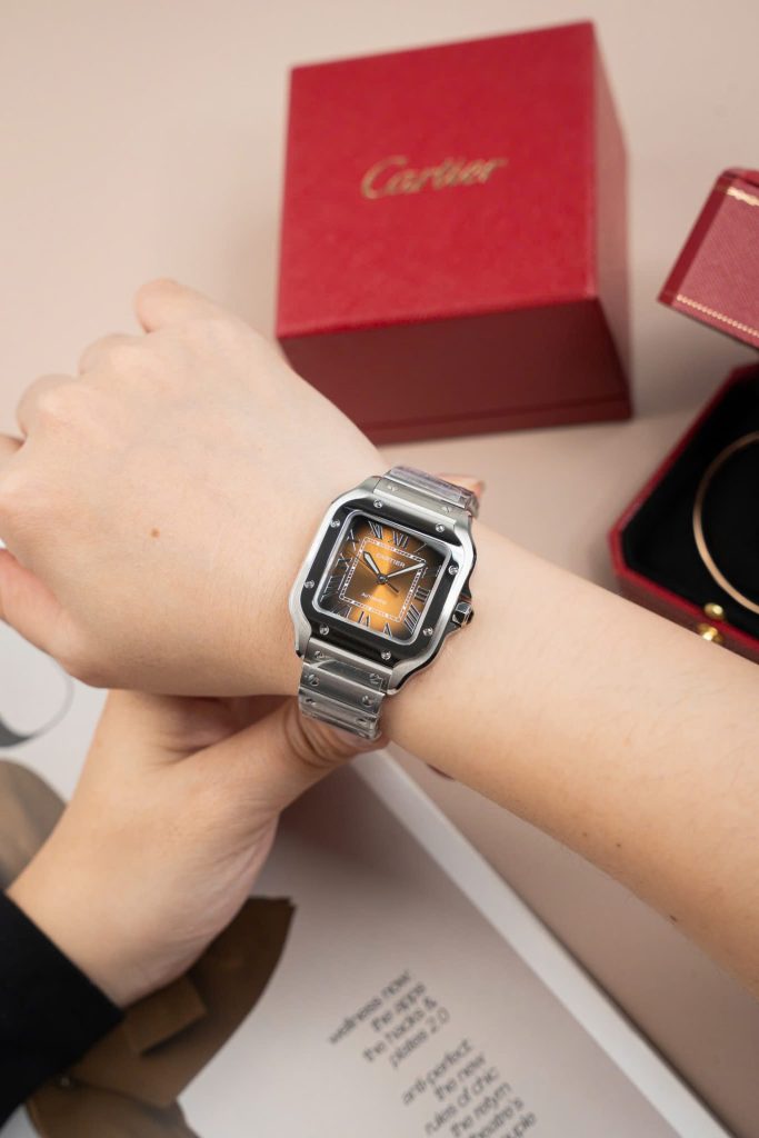 Đồng Hồ Nữ Cartier Santos WSA0065 Replica 11 Mặt Nâu Nhà Máy BV 35mm (2)