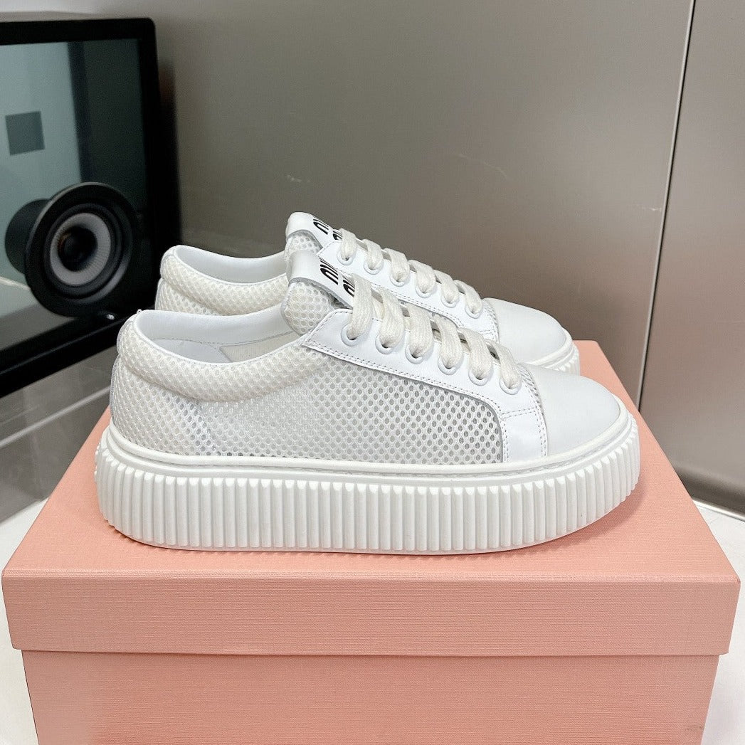 SNEAKERS THICK-SOLED LIGHT GRAY MESH COWHIDE、mysite、Cacoeks