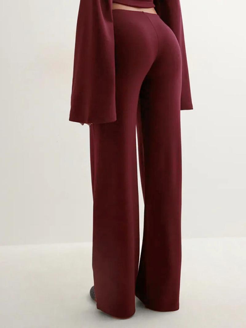 Women's Fall New Round Neck Flare Long Sleeve Top & Elastic Waist Straight Leg Pants Set, Casual Fashion for Daily Wear
