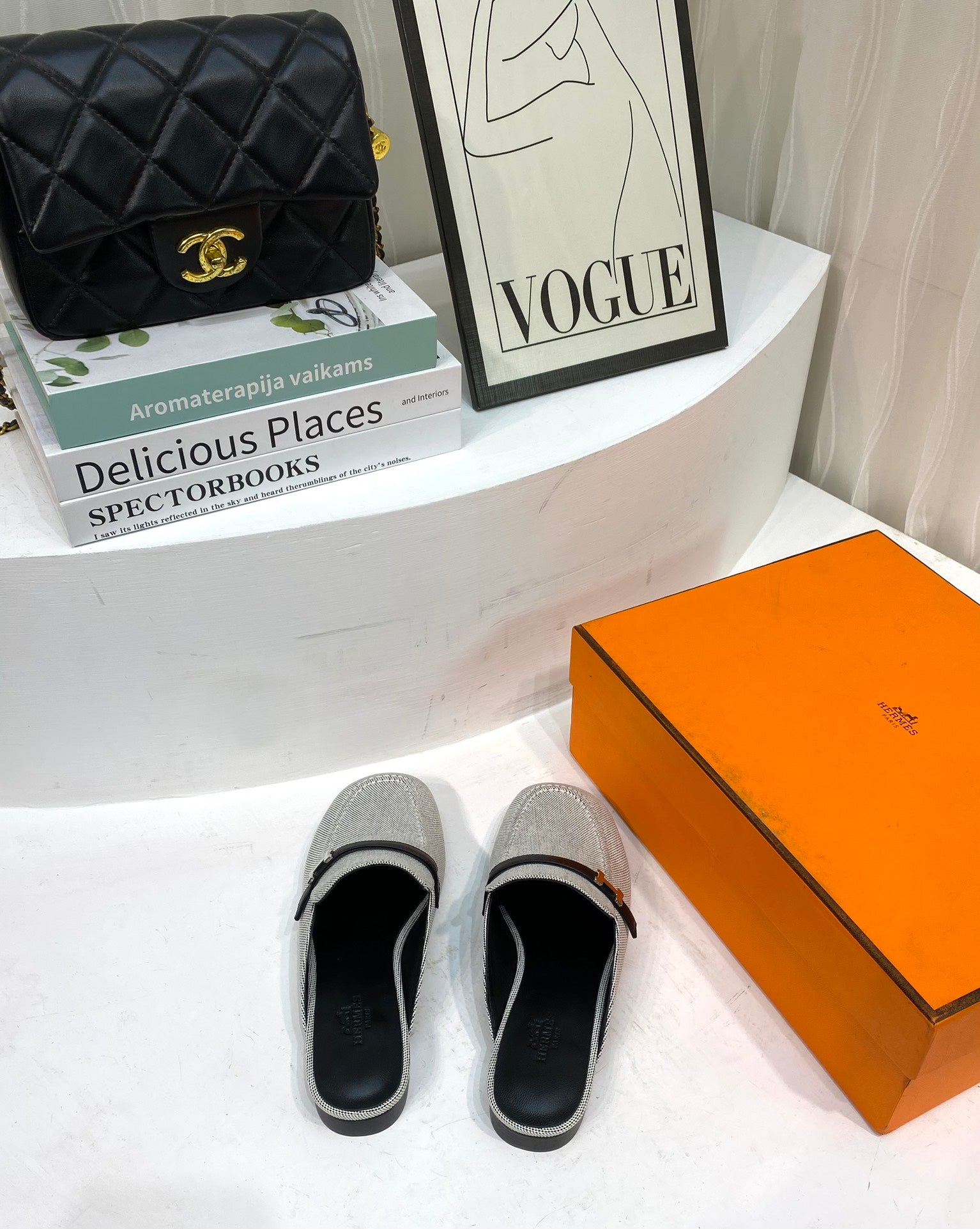 IENA MULE GRAY CANVAS AND BLACK CALFSKIN、mysite、Cacoeks