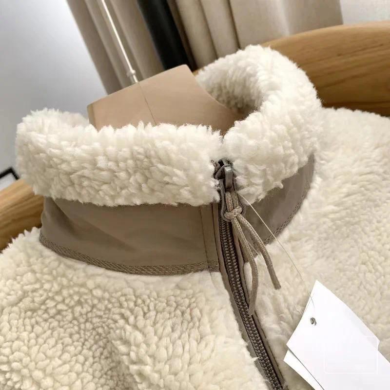 Fashion Lamb Plush Jacket Women's Autumn Winter New Pocket Zipper Long Sleeve Loose Stand Collar Comfort Warm Jacket for Women