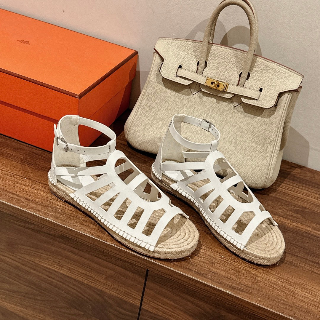 STRAW SOLE SANDAL WHITE LAMBSKIN、mysite、Cacoeks