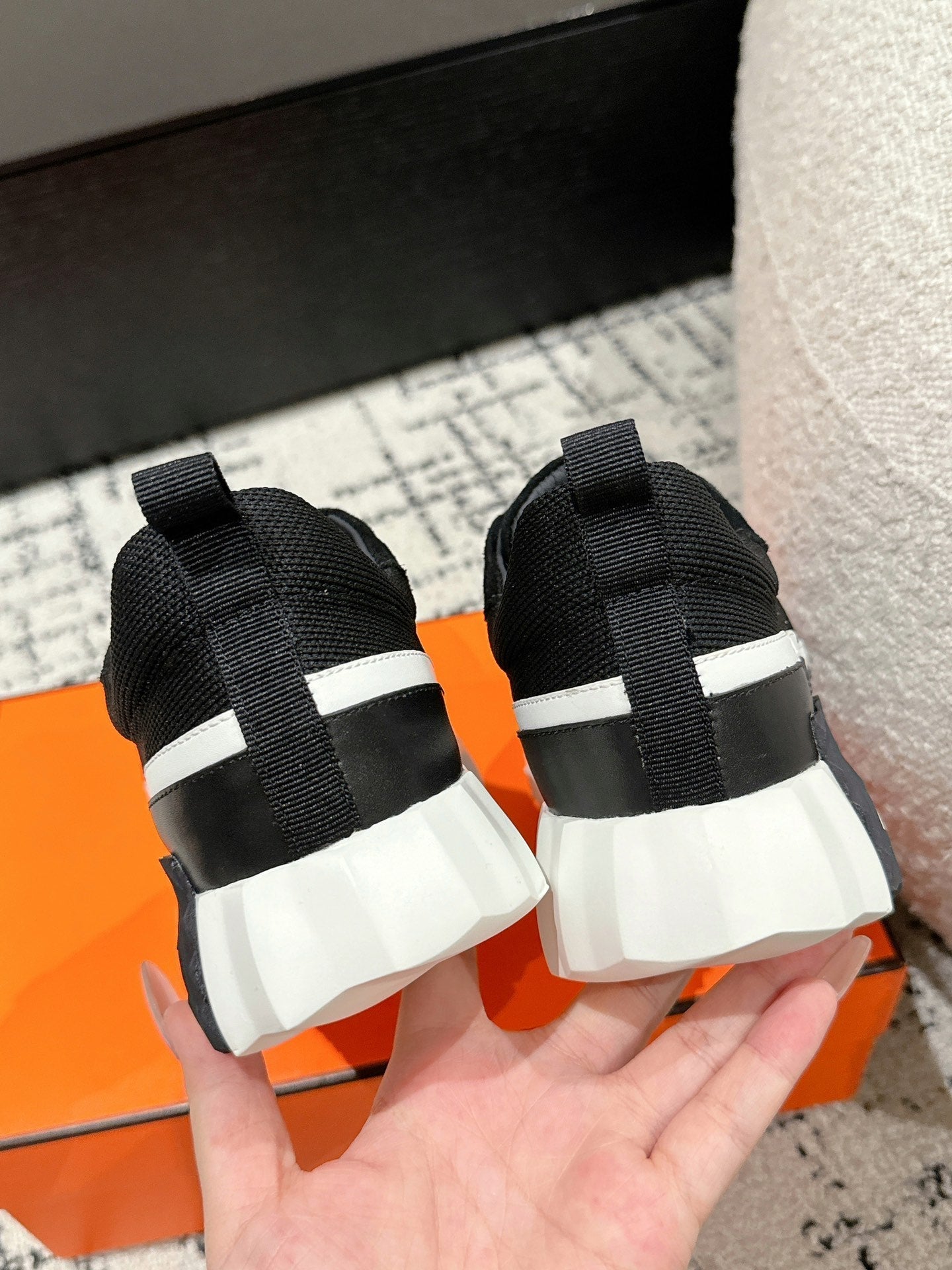 BOUNCING SNEAKER IN BLACK MIX WHITE CALFSKIN AND FABRIC、mysite、Cacoeks