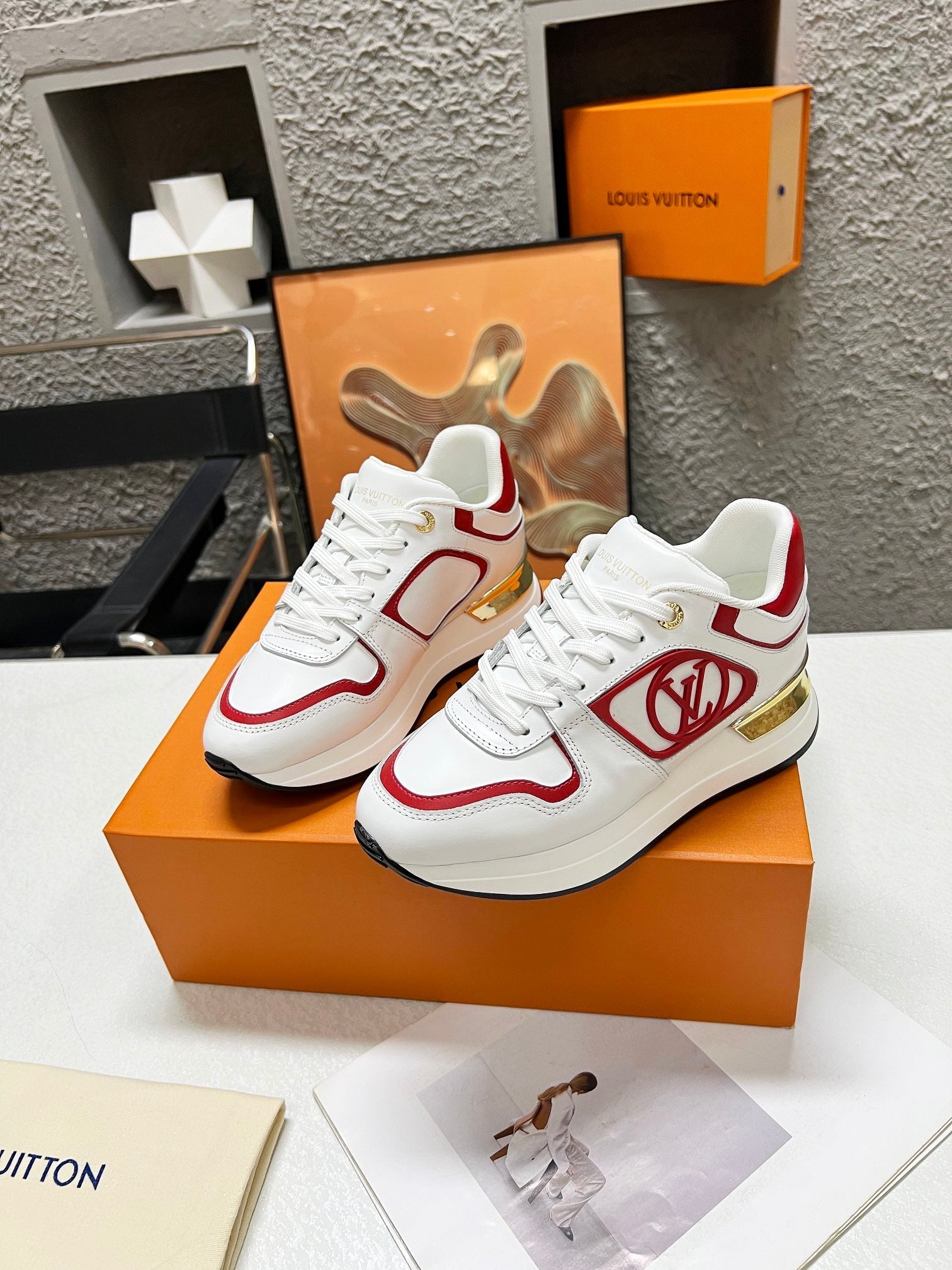 LV WOMEN SNEAKER IN WHITE MIX CHERRY RED CALFSKIN、mysite、Cacoeks