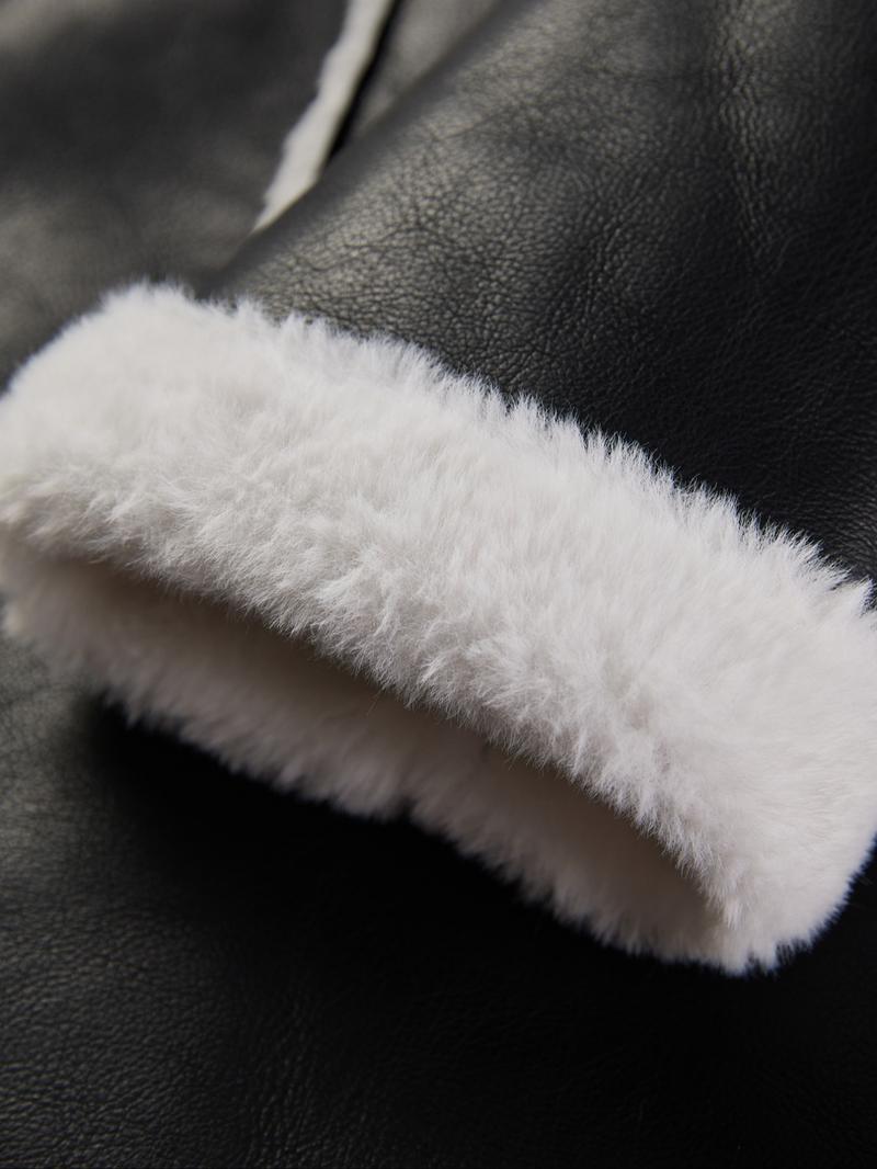 Women's Fall & Winter PU Leather Fur Coat, Thickened Fleece Lined Jacket, Waist Cinching Slimming Warm Outerwear